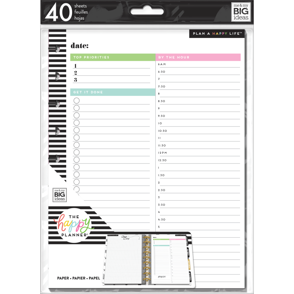 Happy Planner Classic Filler Paper, 40 Sheets, 7in x 9-1/4in, Daily (Min Order Qty 9) MPN:FIL-03