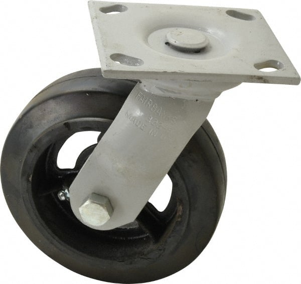 Swivel Top Plate Caster: Mold on Rubber, 6