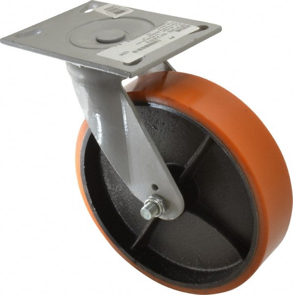 Swivel Top Plate Caster: Polyurethane with Semi-Steel Center Polyurethane & Polyurethane Mold on Steel, 8