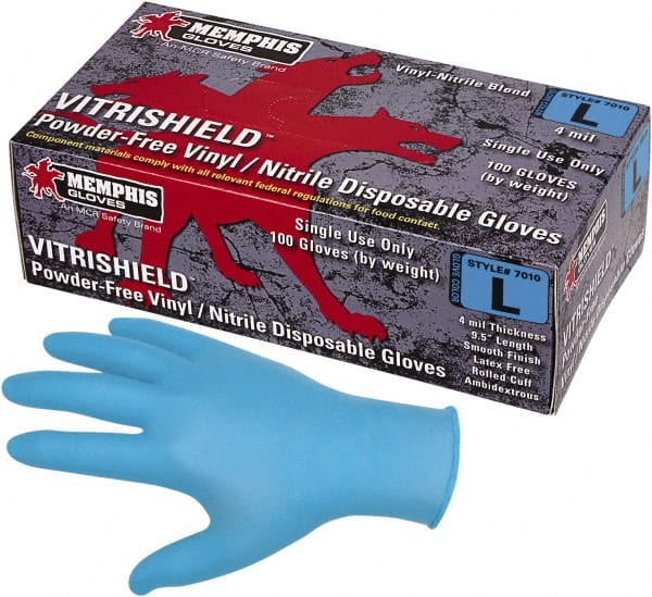 Disposable Gloves: Large, 4 mil Thick, Vinyl/Nitrile Blend, Industrial Grade MPN:7010L