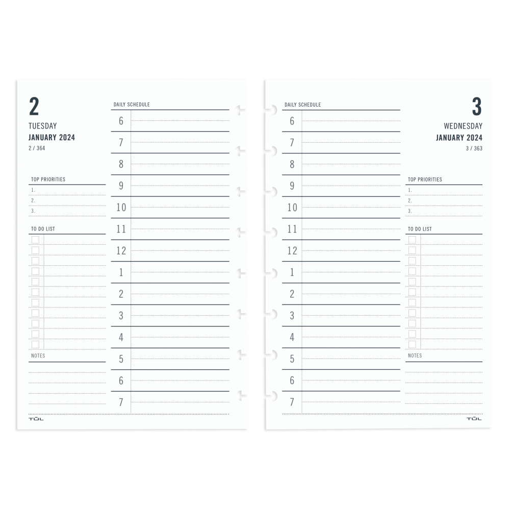 2024 TUL Discbound Daily Planner Refill Pages, Hourly Appointment Times, Junior Size, January To December (Min Order Qty 3) MPN:TULJRFLR-1PG-RY24