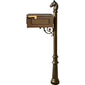 Lewiston Equine Mailbox No Address Plates w/Horsehead Finial & Decorative Fluted Base Bronze LM-801-LPST-BZ