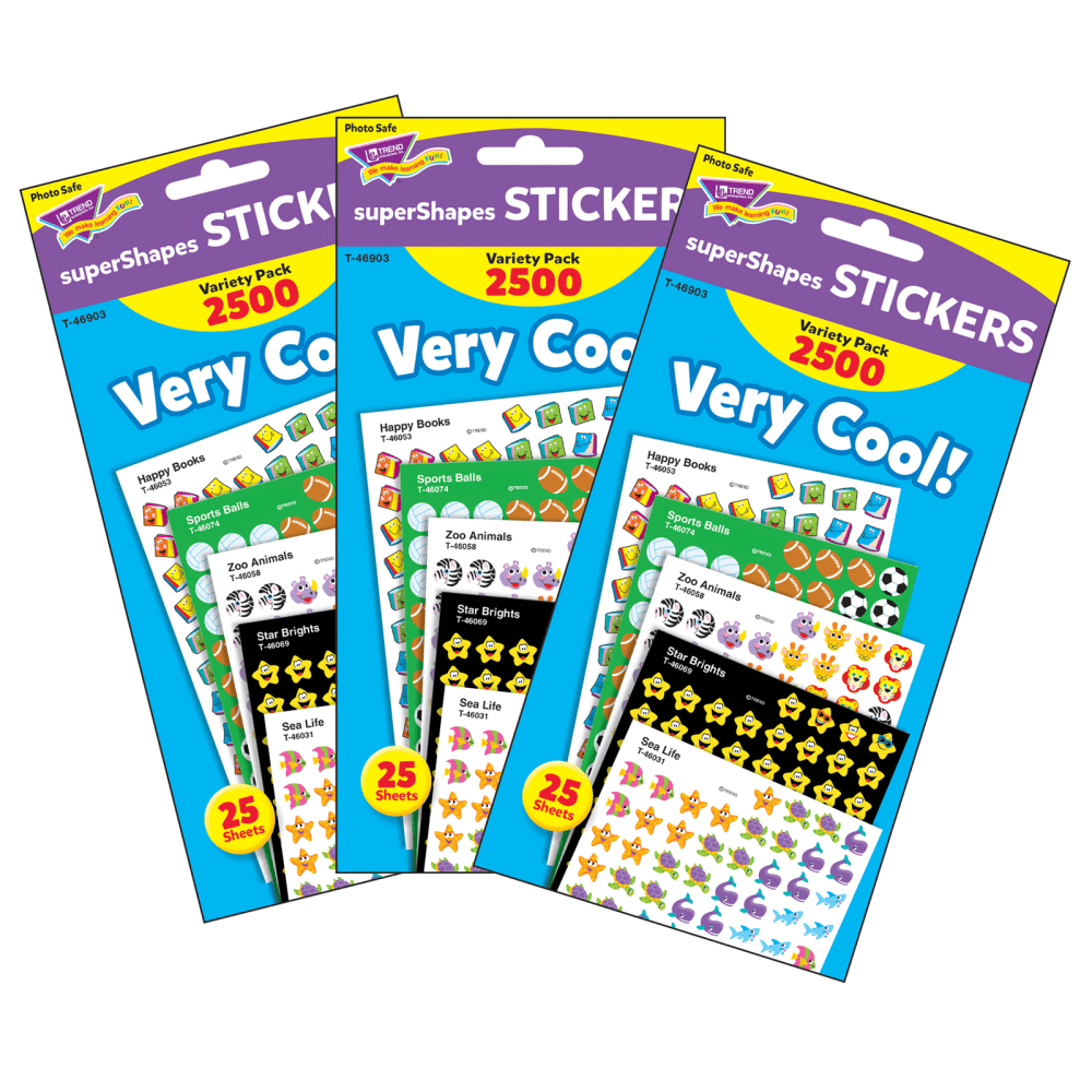 Trend superShapes Stickers, Very Cool!, 2,500 Stickers Per Pack, Set Of 3 Packs (Min Order Qty 2) MPN:T-46903-3