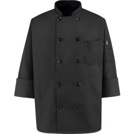 Chef Designs 10 Button-Front Chef Coat Pearl Buttons Black Spun Polyester M 0425BKRGM