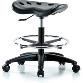 Interion® Polyurethane Tractor Stool With Foot Ring - Black w/ Black Base 85437B23