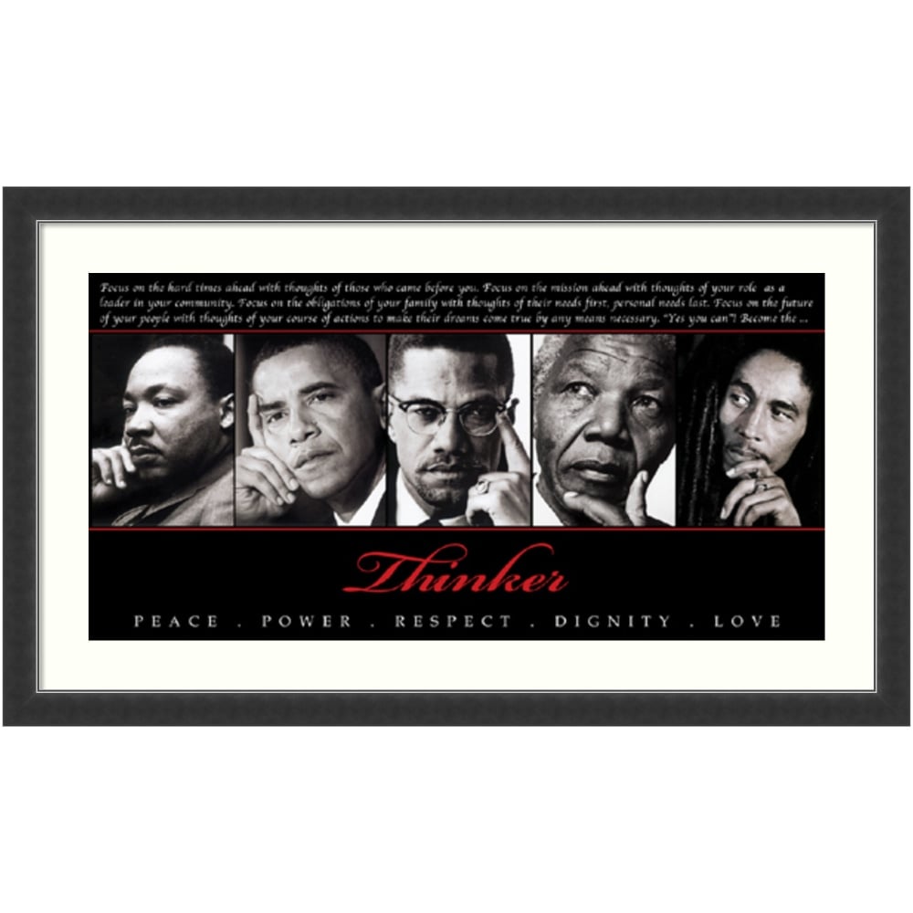 Amanti Art Thinker (Quintet): Peace Power Respect Dignity Love Wood Framed Wall Art Print, 44inW x 26inH, Black MPN:A42703997109