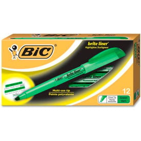 Bic® Brite Liner Highlighter with Pocket Clip Chisel Tip Green Ink Dozen BL11GN