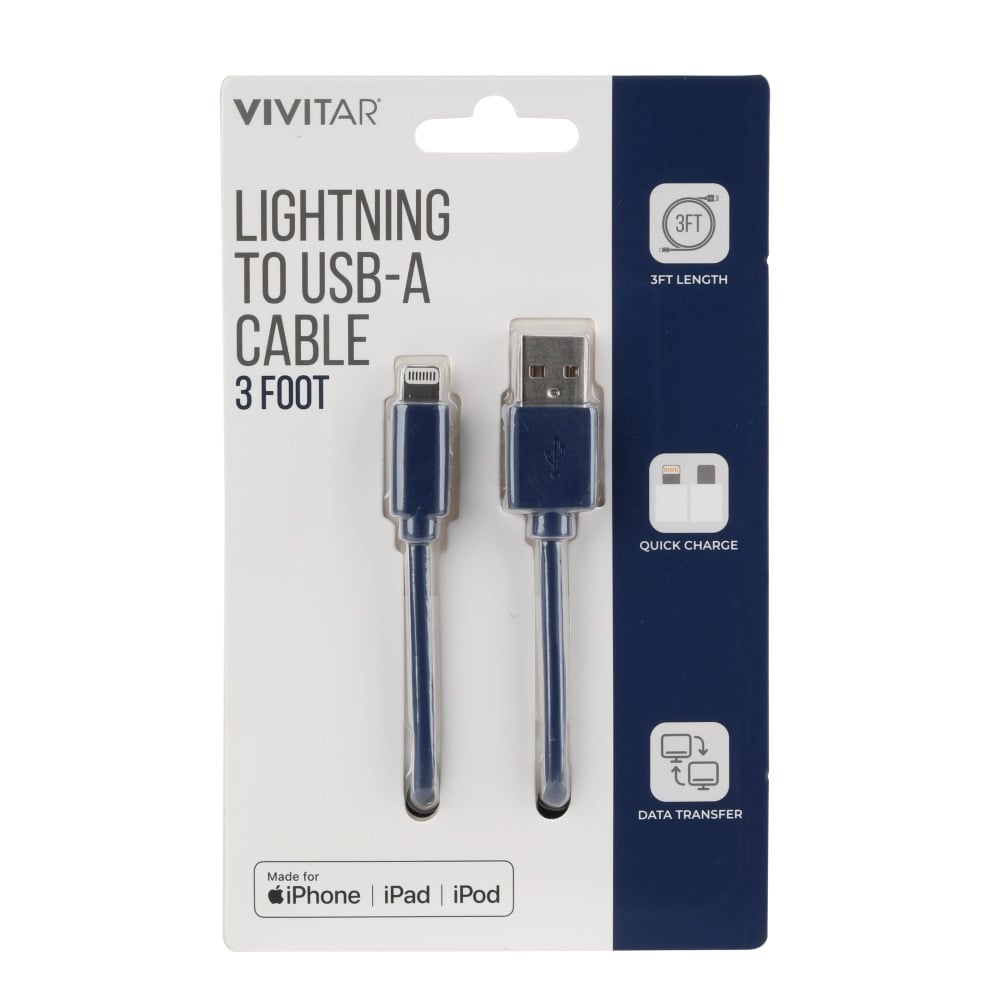 Vivitar Lightning To USB-A Cable, 3ft, Navy, NIL1003 (Min Order Qty 11) MPN:NIL1003-NAV-STK-24