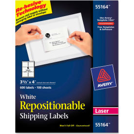 Avery® Repositionable Shipping Labels for Laser Printers 3 1/3 x 4 White 600/Box 55164