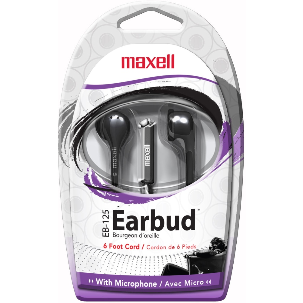 Maxell On-Earbud with MIC - Mini-phone (3.5mm) - Wired - Earbud - In-ear - 6 ft Cable - Black (Min Order Qty 10) MPN:199930