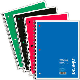 Universal® Wirebound Notebook 8 x 10-1/2 Wide Ruled 100 Sheets Assorted Color Cover UNV66620