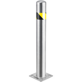 GoVets™ Surface Mount Stainless Steel Bollard W/Hazard Tape 4.5''D x 36''H 327RSS337