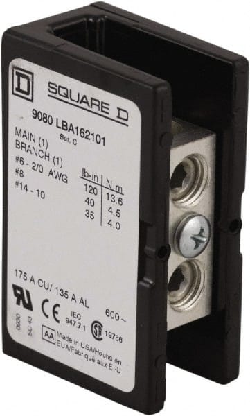 3 Poles, 135 (Aluminium), 175 (Copper) Amp, Phenolic Power Distribution Block MPN:9080LBA362101