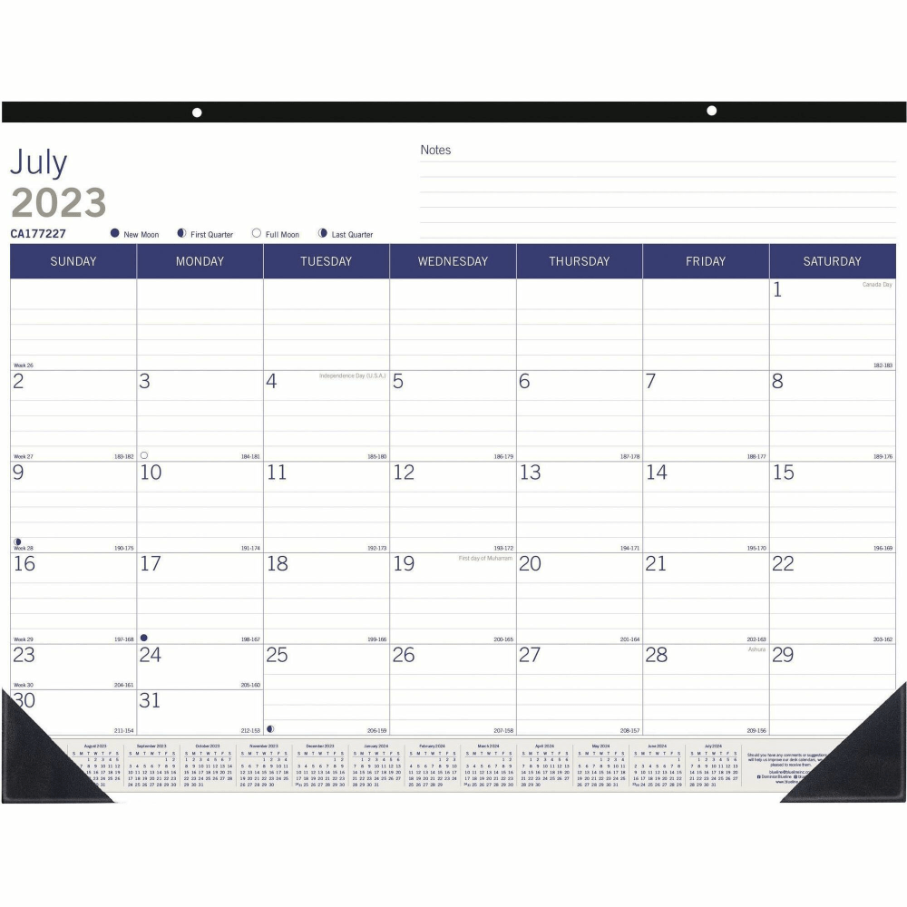 Blueline DuraGlobe Academic Monthly Desk Pad, 17in x 22in, Black/Blue, July 2022 to July 2023 (Min Order Qty 5) MPN:CA177227