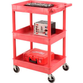 Luxor® RDSTC111RD Red 3 Shelf Tray Shelf Plastic Cart 24 x 18 RDSTC111RD