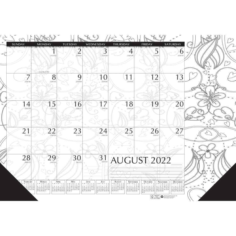 House of Doolittle Academic Doodle Monthly Desk Pad Calendar, 22in x 17in, Black, August 2022 to July 2023 (Min Order Qty 7) MPN:1875