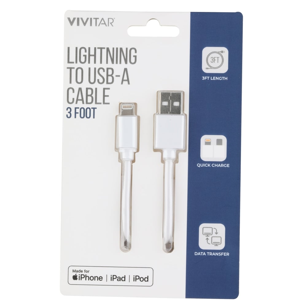 Vivitar Lightning To USB-A Cable, 3ft, White, NIL1003 (Min Order Qty 9) MPN:NIL1003-WHT-STK-24