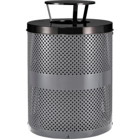 GoVets™ Outdoor Perforated Steel Trash Can With Rain Bonnet Lid 36 Gallon Gray 927GY261