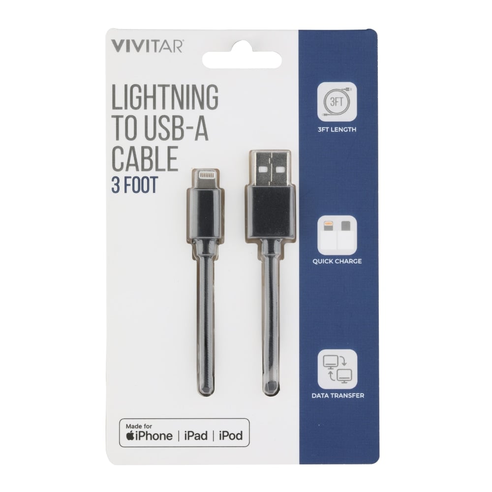 Vivitar Lightning To USB-A Cable, 3ft, Black, NIL1003 (Min Order Qty 11) MPN:NIL1003-BLK-STK-24