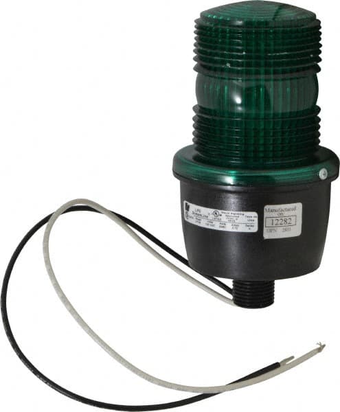 Low Profile Mini Strobe Light: Green, Pipe Mount, 120VAC MPN:LP3M-120G