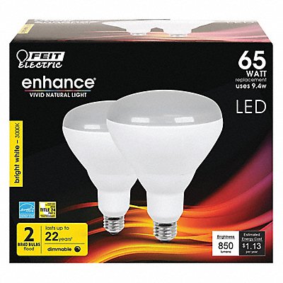 LED Bulb 850 lm 9.4W 120VAC 6-3/8 L PK2 MPN:BR40DM/930CA/2