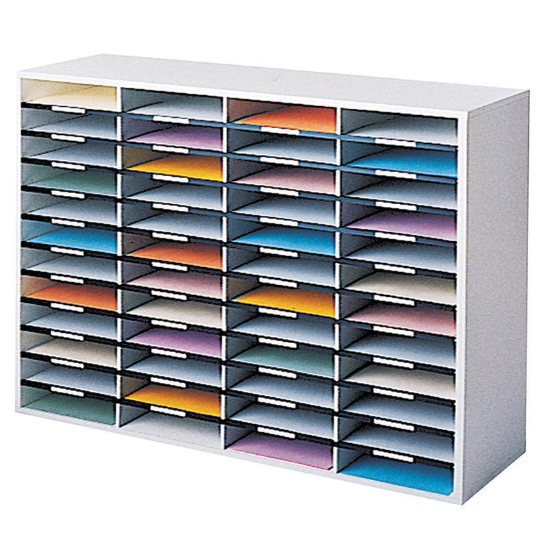 Fellowes Literature Organizer, 48 Compartments, 34 11/16inH x 38 1/4inW x 11 7/8inD, Dove Gray MPN:25081