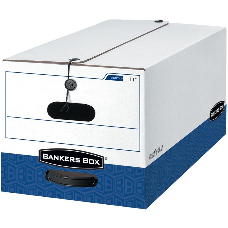 Bankers Box Liberty FastFold Heavy-Duty Storage Boxes With Locking Lift-Off Lids And Built-In Handles, Letter Size, White/Blue, 60% Recycled, 24 x 15in x 10in, Case Of 4 MPN:0001103