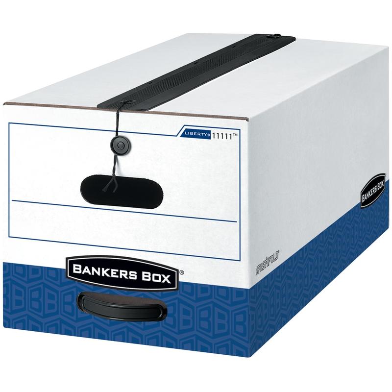 Bankers Box Liberty Plus FastFold Heavy-Duty Storage Boxes With Locking Lift-Off Lids And Built-In Handles, Legal Size, 24in x 15in x 10in, 60% Recycled, White/Blue, Case Of 12 MPN:1211203