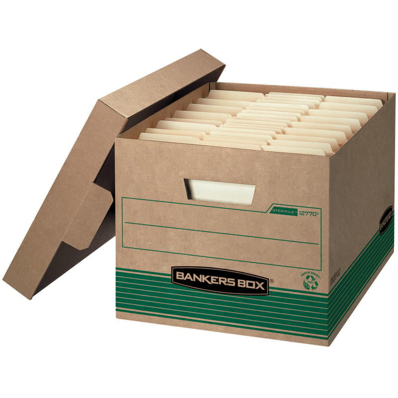 Bankers Box Stor/File Medium-Duty Storage Boxes With Lift-Off Lids, Letter/Legal Size, 10in x 12in x 15in, 94% Recycled, Kraft/Green, Case Of 20 MPN:1277008