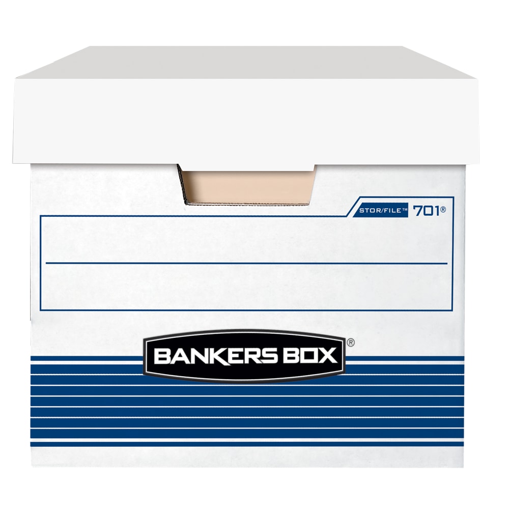 Bankers Box Stor/File Medium-Duty Storage Boxes With Locking Lift-Off Lids And Built-In Handles, Letter Size, 24in x 12in x 10in, 60% Recycled, White/Blue, Case Of 12 MPN:00701