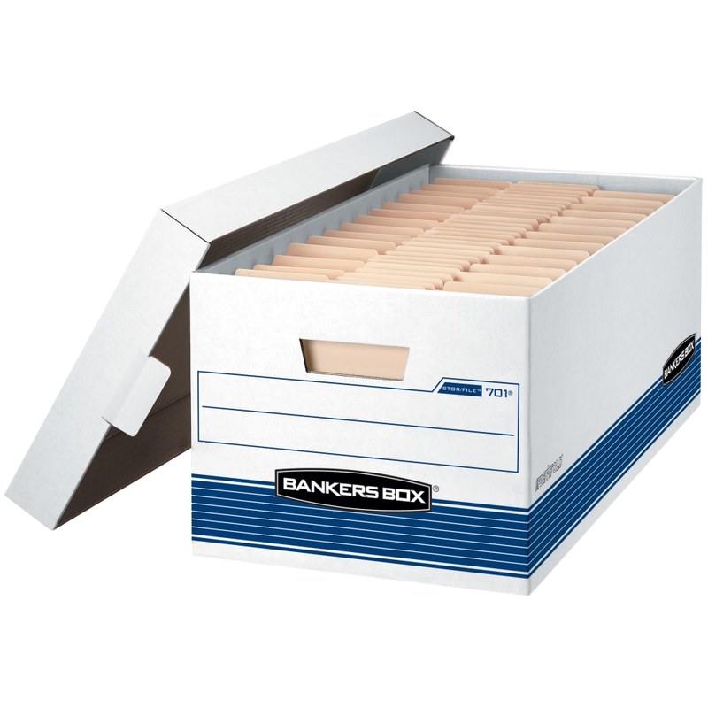 Bankers Box Stor/File Medium-Duty Storage Boxes With Locking Lift-Off Lids And Built-In Handles, Letter Size, 24in x 12in x 10in, 60% Recycled, White/Blue, Case Of 4, FEL0070104 (Min Order Qty 2) MPN:70104