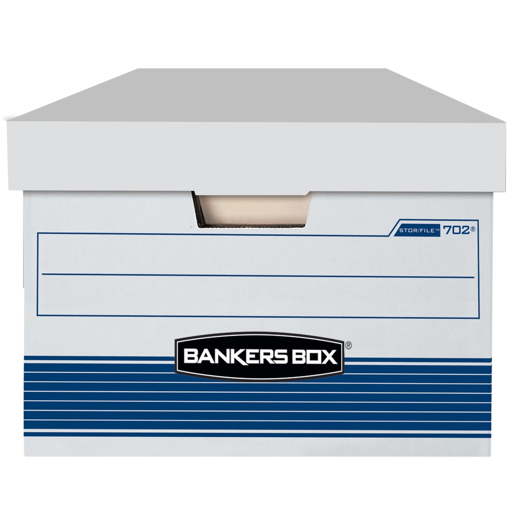 Bankers Box Stor/File FastFold Medium-Duty Storage Boxes With Locking Lift-Off Lids And Built-In Handles, Legal Size, 24D x 15in x 10in, 60% Recycled, White/Blue, Case Of 4 (Min Order Qty 3) MPN:70240FF