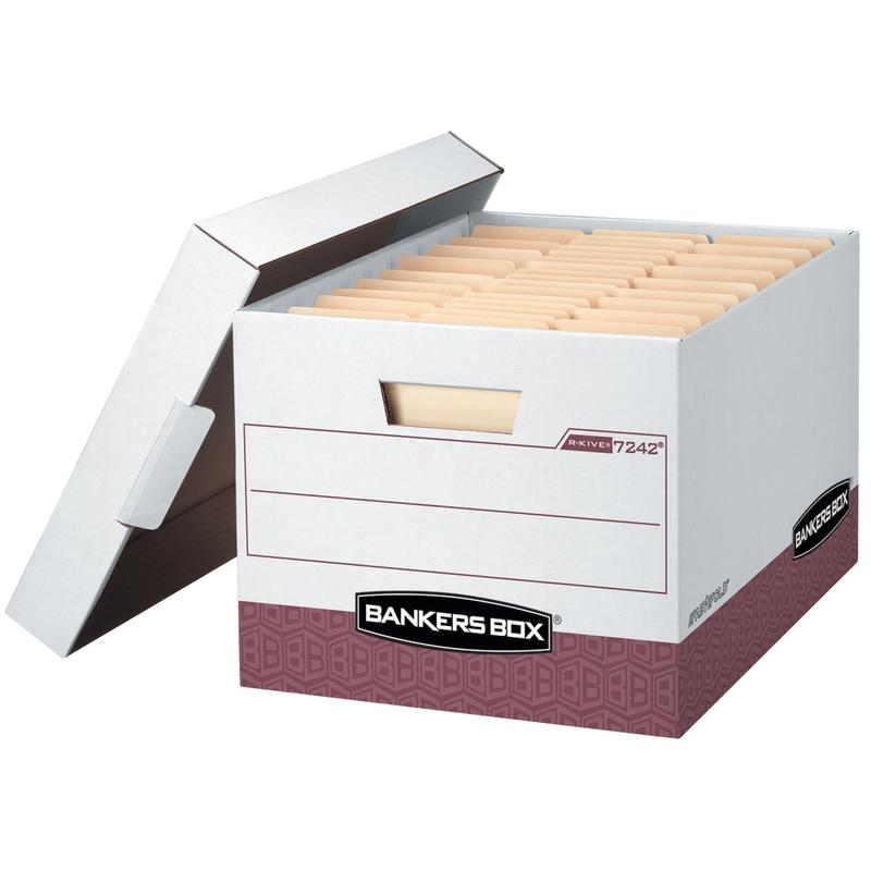 Bankers Box R Kive Standard-Duty Storage Boxes With Lift-Off Lids, Letter/Legal Size, 15in x 12in x 10in, 60% Recycled, White/Red, Case Of 12 MPN:07242