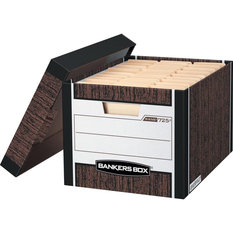 Bankers Box R Kive Standard-Duty Storage Boxes With Lift-Off Lids, Letter/Legal Size, 15in x 12in x 10in, 60% Recycled, Woodgrain, Case Of 12 MPN:00725