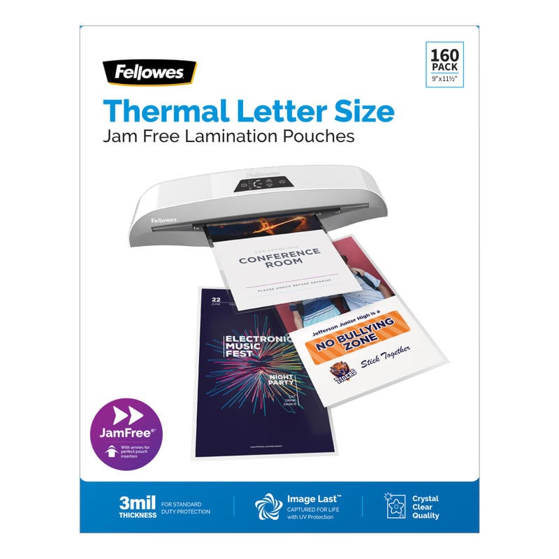 Fellowes ImageLast UV Thermal Laminating Pouches, Letter Size, 9in x 11-1/2in, 3 Mil, Clear, Pack of 160 Pouches (Min Order Qty 3) MPN:4500001