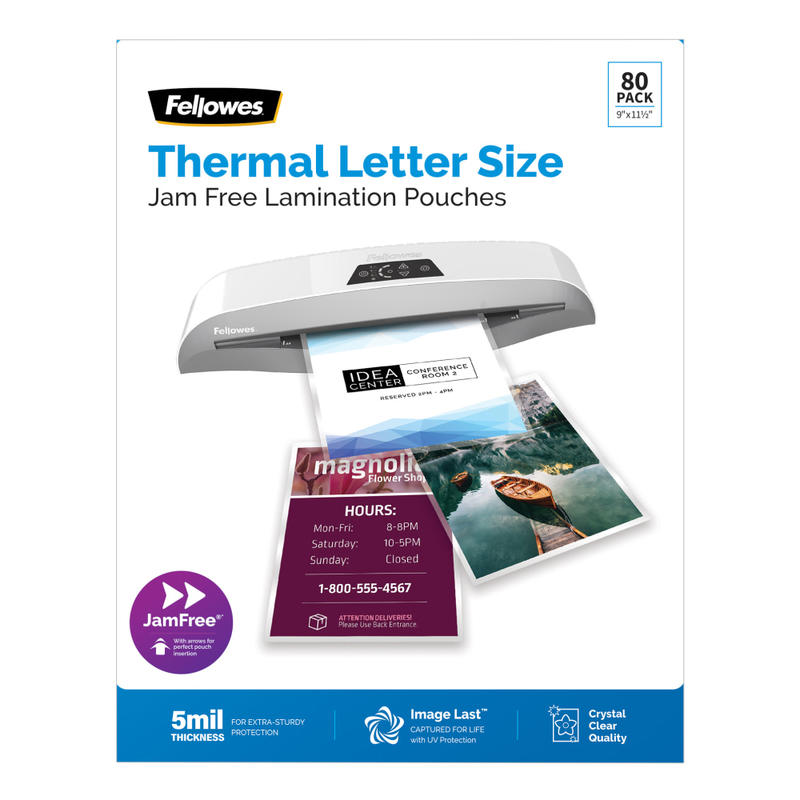 Fellowes ImageLast Premium UV Thermal Laminating Pouches, Letter Size, 5 Mil, 9in x 11-1/2in, Clear, Pack Of 80 Pouches (Min Order Qty 3) MPN:4503301