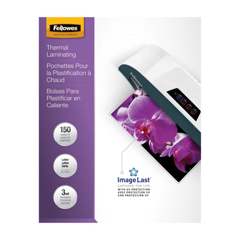 Fellowes Laminating Pouches, Glossy, 8.5in x 11in, 3 mil Thick, Clear, Pack Of 150 (Min Order Qty 2) MPN:5200509