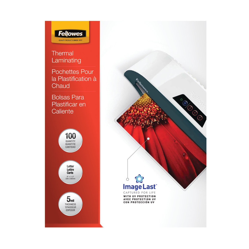 Fellowes ImageLast Laminating Pouches, UV Protection, 9in x 11 1/2in, 5 Mil, Glossy, Pack Of 100 (Min Order Qty 2) MPN:52040