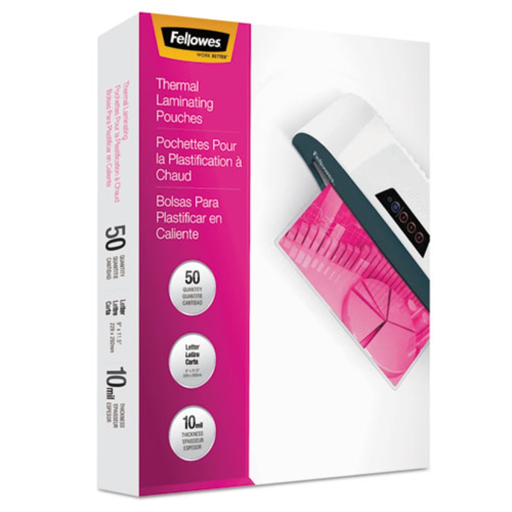 Fellowes Thermal Laminating Pouches, Glossy, 9in x 11.5in, 10 Mil, Clear, Pack Of 50 (Min Order Qty 2) MPN:52042