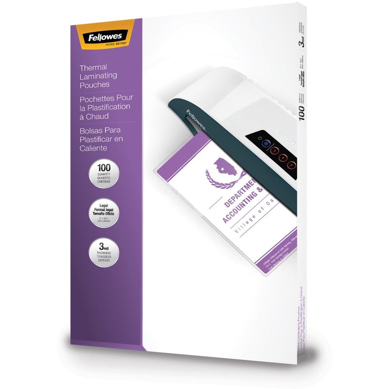 Fellowes Laminating Pouches, Type G, Glossy, 3 mil Thick, 9in x 14.50in, Clear, Pack Of 100 MPN:52455