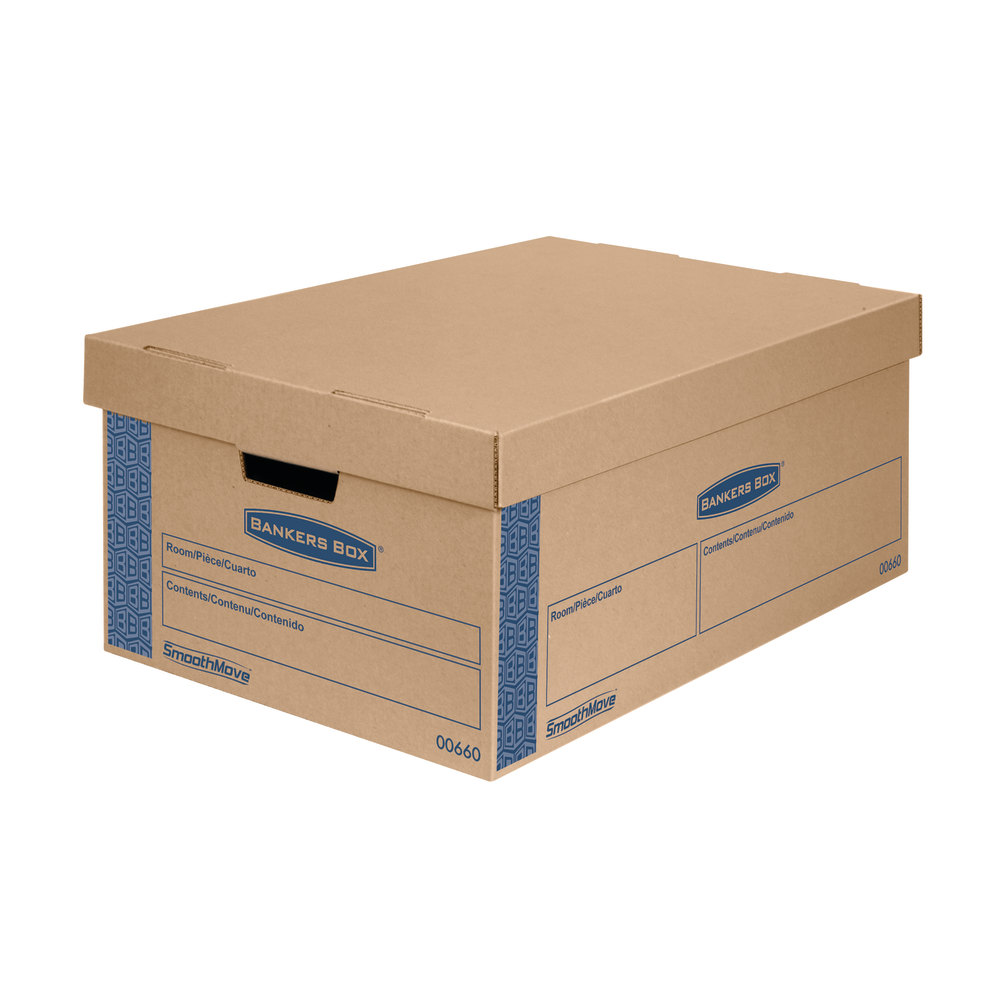 Bankers Box SmoothMove Prime Lift-Off Lid Moving Boxes, Large, 24in x 15in x 10in, Kraft/Blue, Pack Of 8 MPN:0066001