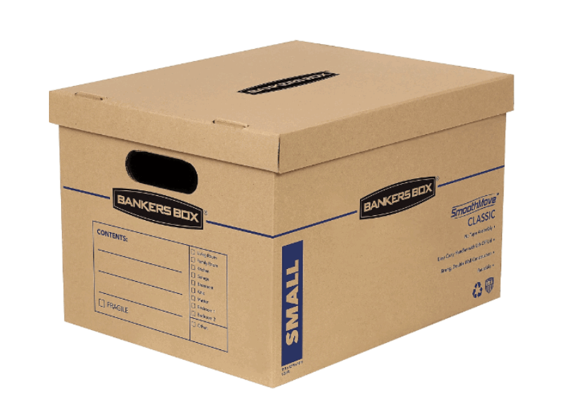 Bankers Box SmoothMove Classic Moving & Storage Boxes, Small, 10in x 12in x 15in, 50% Recycled, Kraft/Blue, Pack Of 15 (Min Order Qty 2) MPN:7714209