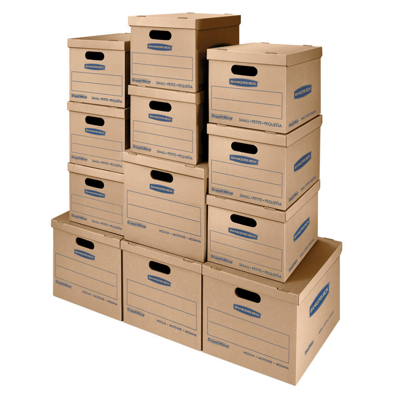 Bankers Box SmoothMove Classic Moving & Boxes With Lift-Off Lids, 14in x 18in x 15in, 85% Recycled, Kraft, Case of 8 Small/4 Medium MPN:7716401