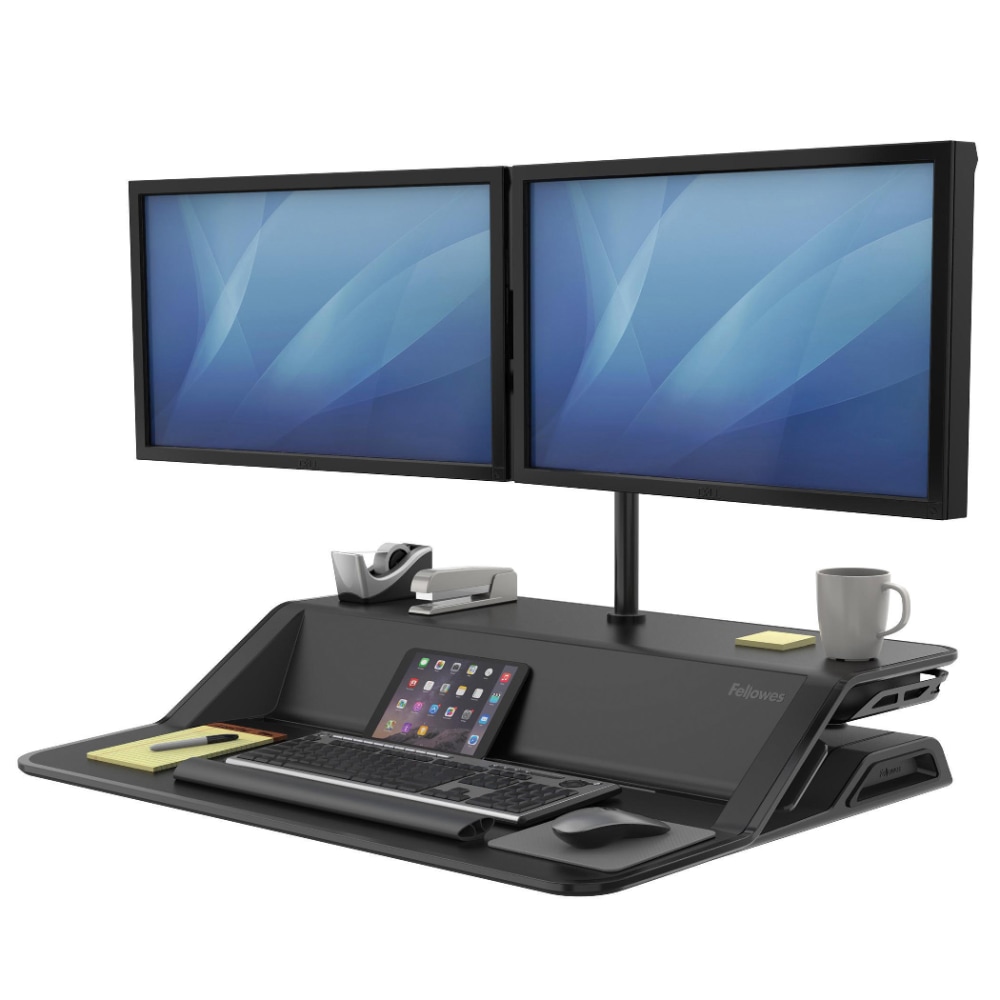 Fellowes Lotus Fully Assembled Effortless Adjustable Sit-Stand Workstation, 32.75in W x 24.25inD, Black MPN:0007901