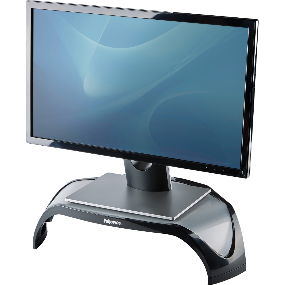 Fellowes Smart Suites height Adjustable Corner Monitor Riser, 5.13inH x 18.50inW x 12.50inD, Black/Silver (Min Order Qty 2) MPN:8020101