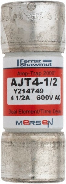 Cylindrical Time Delay Fuse: J, 4.5 A, 20.7 mm Dia MPN:AJT4-1/2N