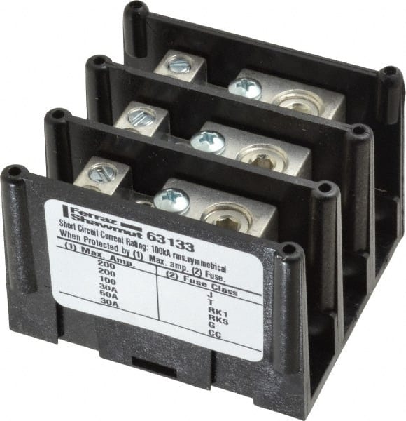 3 Poles, 135 Amp, 2/0-14 AWG Primary, 4-14 AWG Secondary, Polycarbonate Power Distribution Block MPN:63133