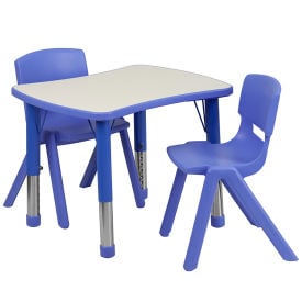 Flash Furniture 26-5/8'' Rectangle Plastic Height Adjustable Activity Table Set with 2 Chairs - Blue YCY-098-0032-RECT-TBL-BLUE-GGYU-