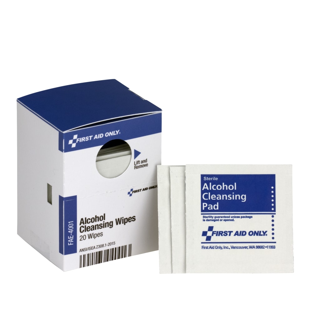 First Aid Only Alcohol Cleansing Pads, 3in x 3in, White, Box Of 20 (Min Order Qty 9) MPN:FAE4001