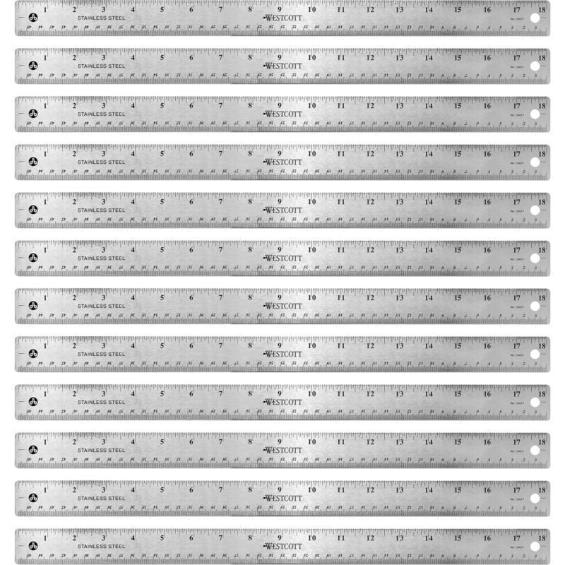 Westcott Stainless Steel Rulers, 18in L x 1in W, Stainless Steel, Pack Of 12 MPN:10417BX